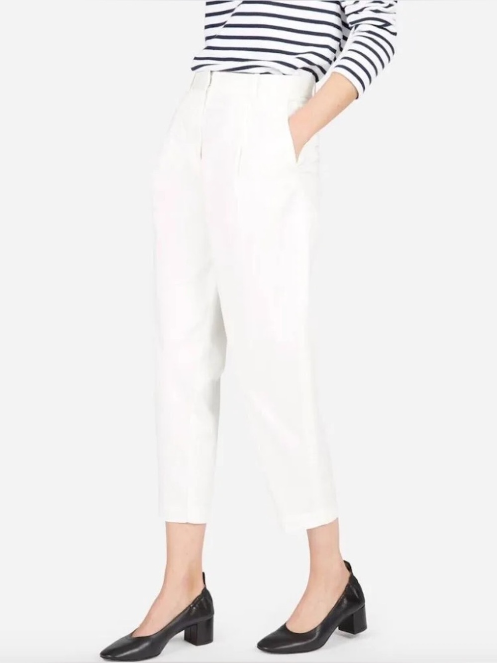 Everlane size 10 The Slouchy Cotton Chino Pleated Crop Pants white pockets